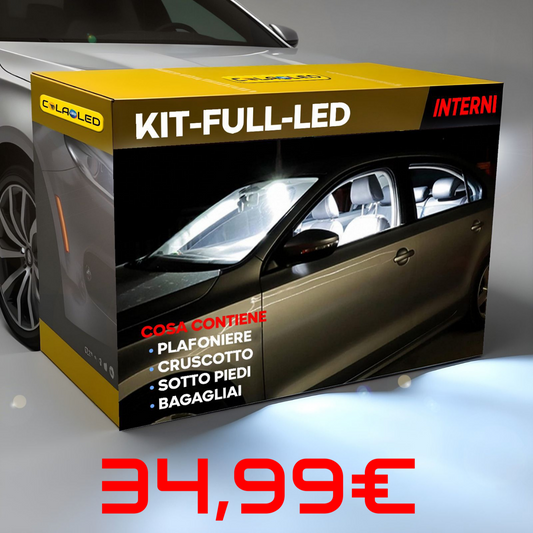 KIT FULL LED AUTO (Completo & specifico) - CANBUS 0 ERRORI SUL COMPUTER DI BORDO- OMOLOGATO - Plug and play 0 MODIFICHE - GARANZIA 2 ANNI Colaoled-ITALIA